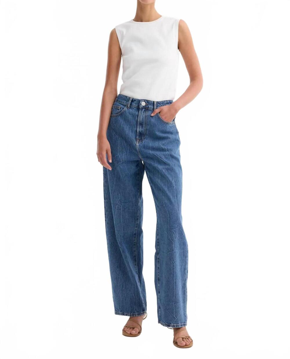 NEW ROHE signature baggy fit jeans in mid denim blue